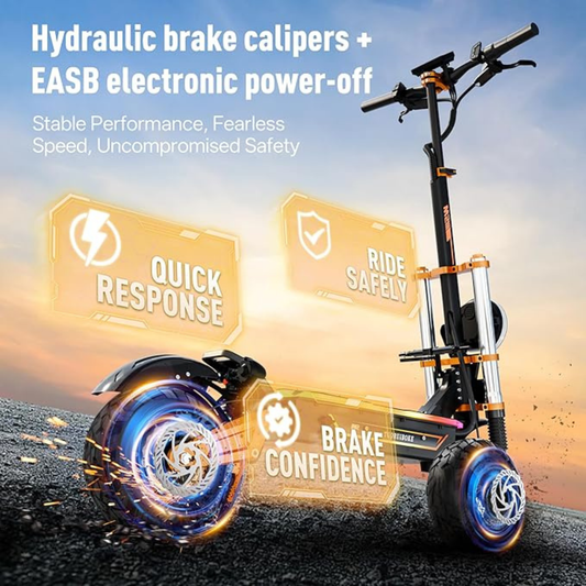 72V Dual Motor Electric Scooter – 60 MPH, 70 Mile Range, 10000W, NFC Unlock, All-Terrain