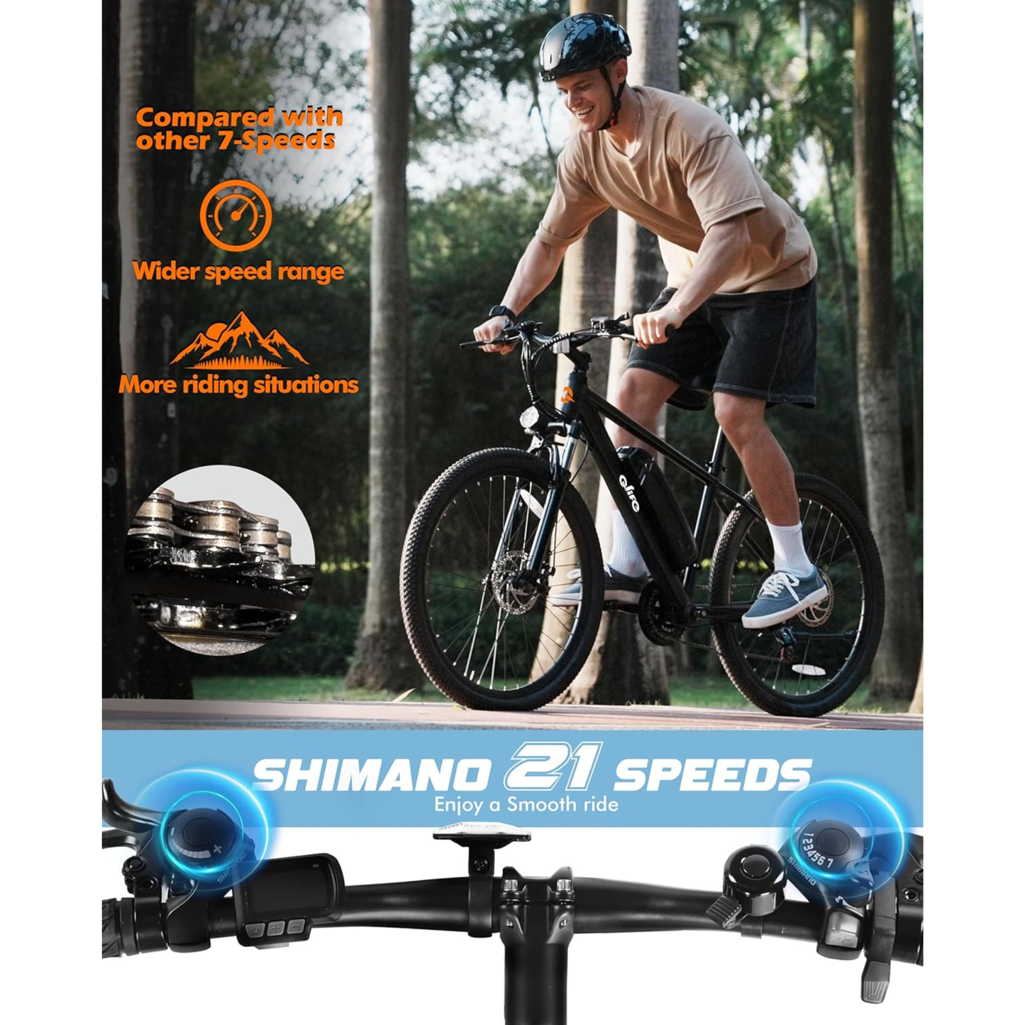 Qlife Racer Electric Bike – 28 MPH, 55 Mile Range, 1200W Peak, 27.5" Mountain, 21-Speed