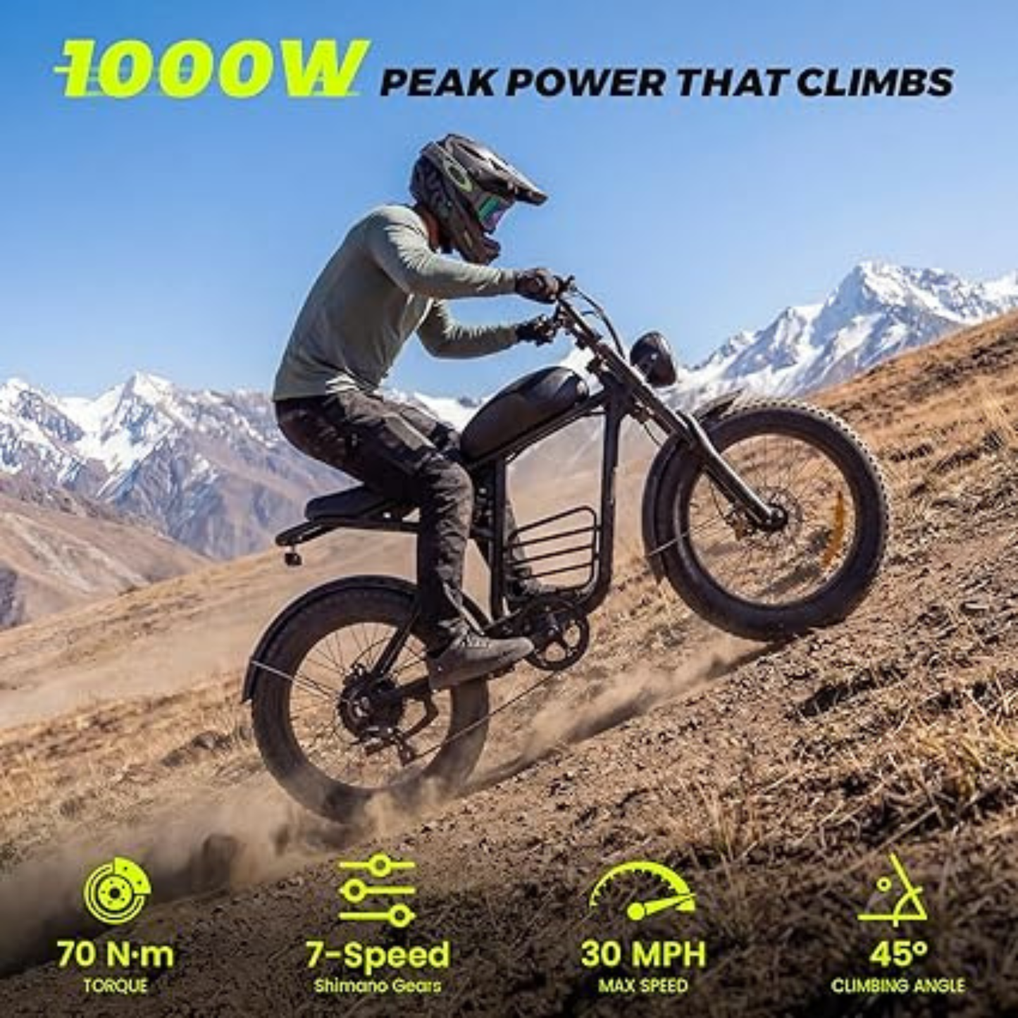 Electric Motorcycle for Adults – 30-37 MPH, 40-100 Mile Range, 1000W-3000W, 20" Fat Tires, All-Terrain