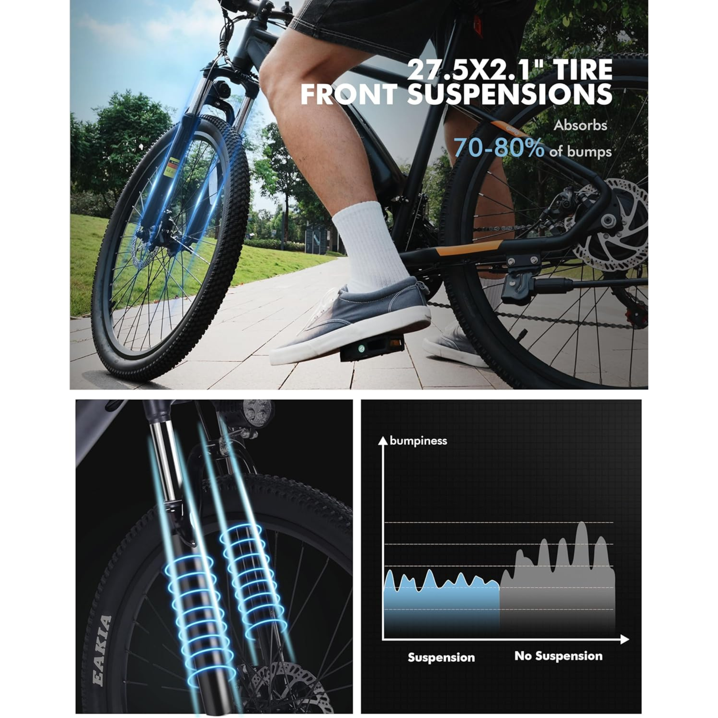 Qlife Racer Electric Bike – 28 MPH, 55 Mile Range, 1200W Peak, 27.5" Mountain, 21-Speed