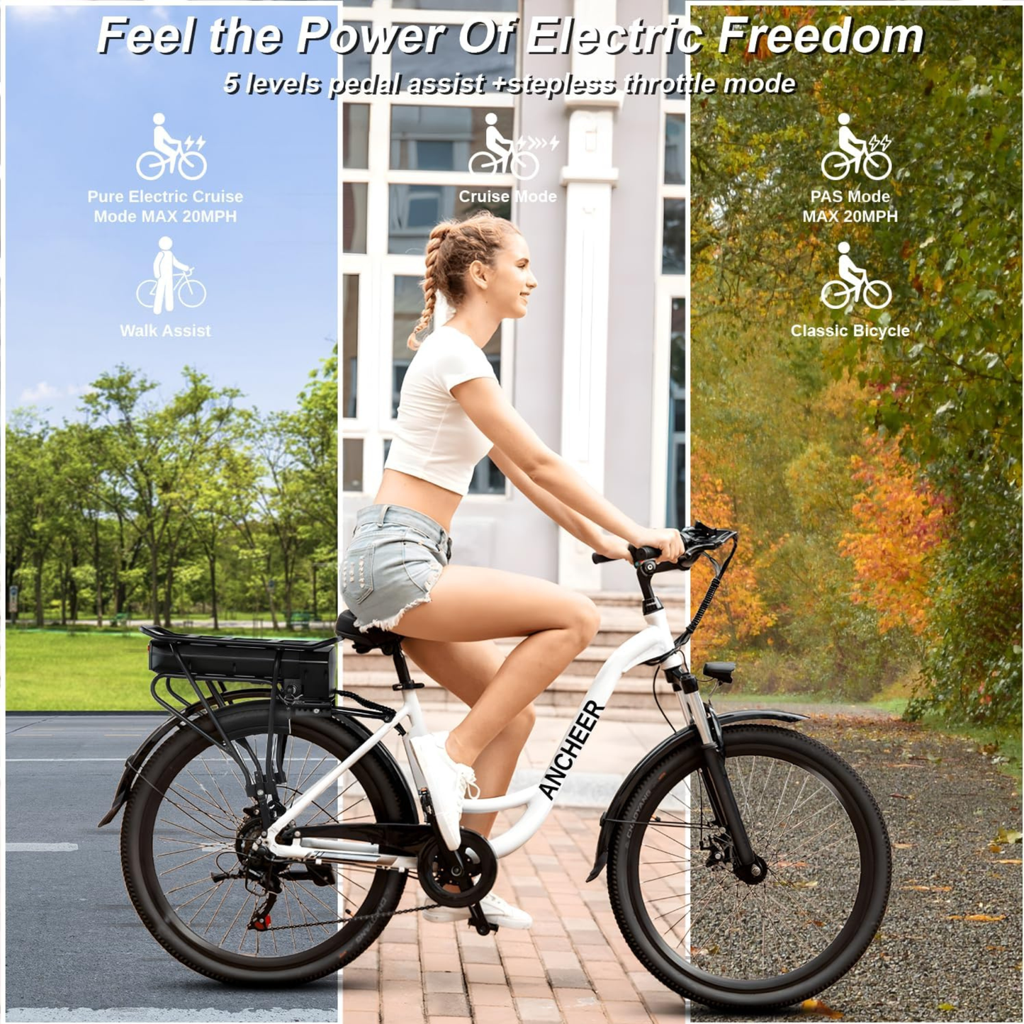 ANCHEER Electric Bike – 60 Mile Range, 48V 500Wh, 26" Commuter, 7-Speed, Suspension