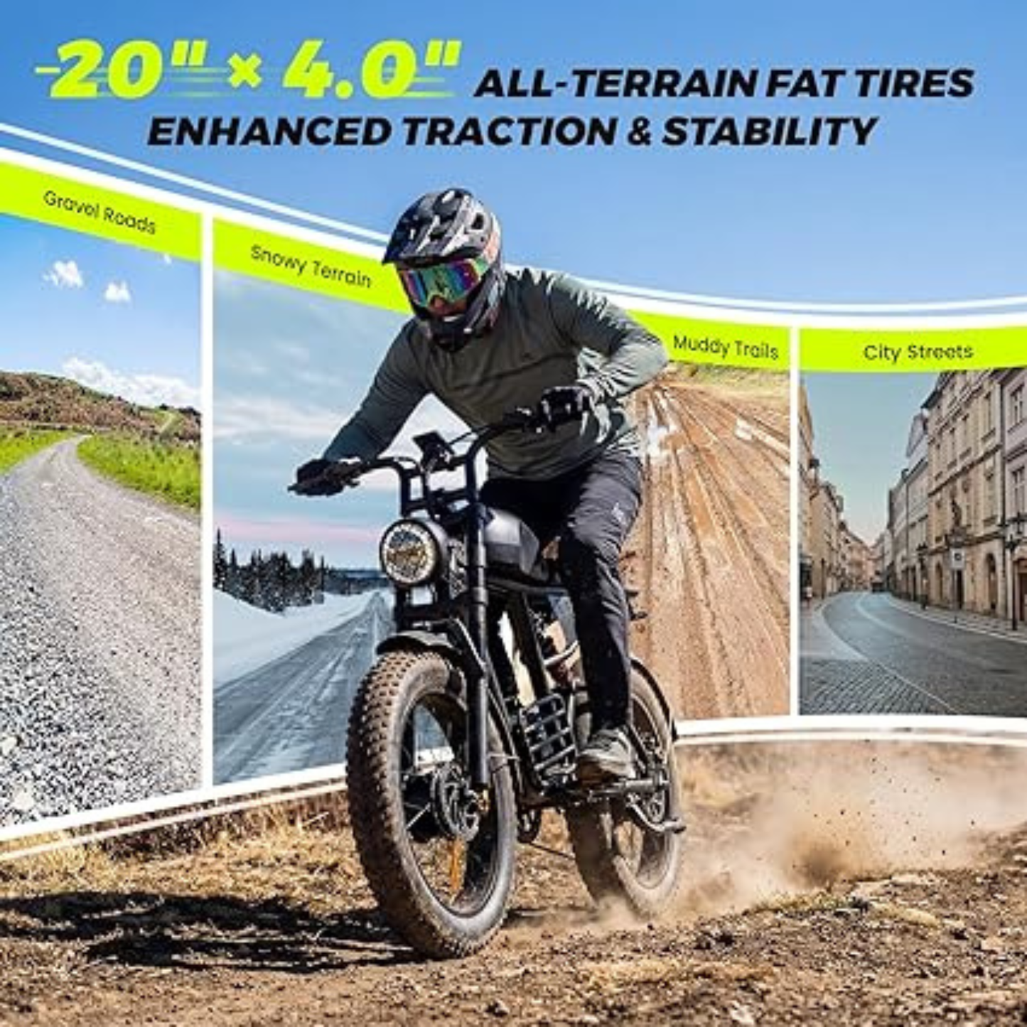 Electric Motorcycle for Adults – 30-37 MPH, 40-100 Mile Range, 1000W-3000W, 20" Fat Tires, All-Terrain