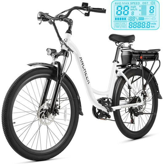 ANCHEER Electric Bike – 60 Mile Range, 48V 500Wh, 26" Commuter, 7-Speed, Suspension