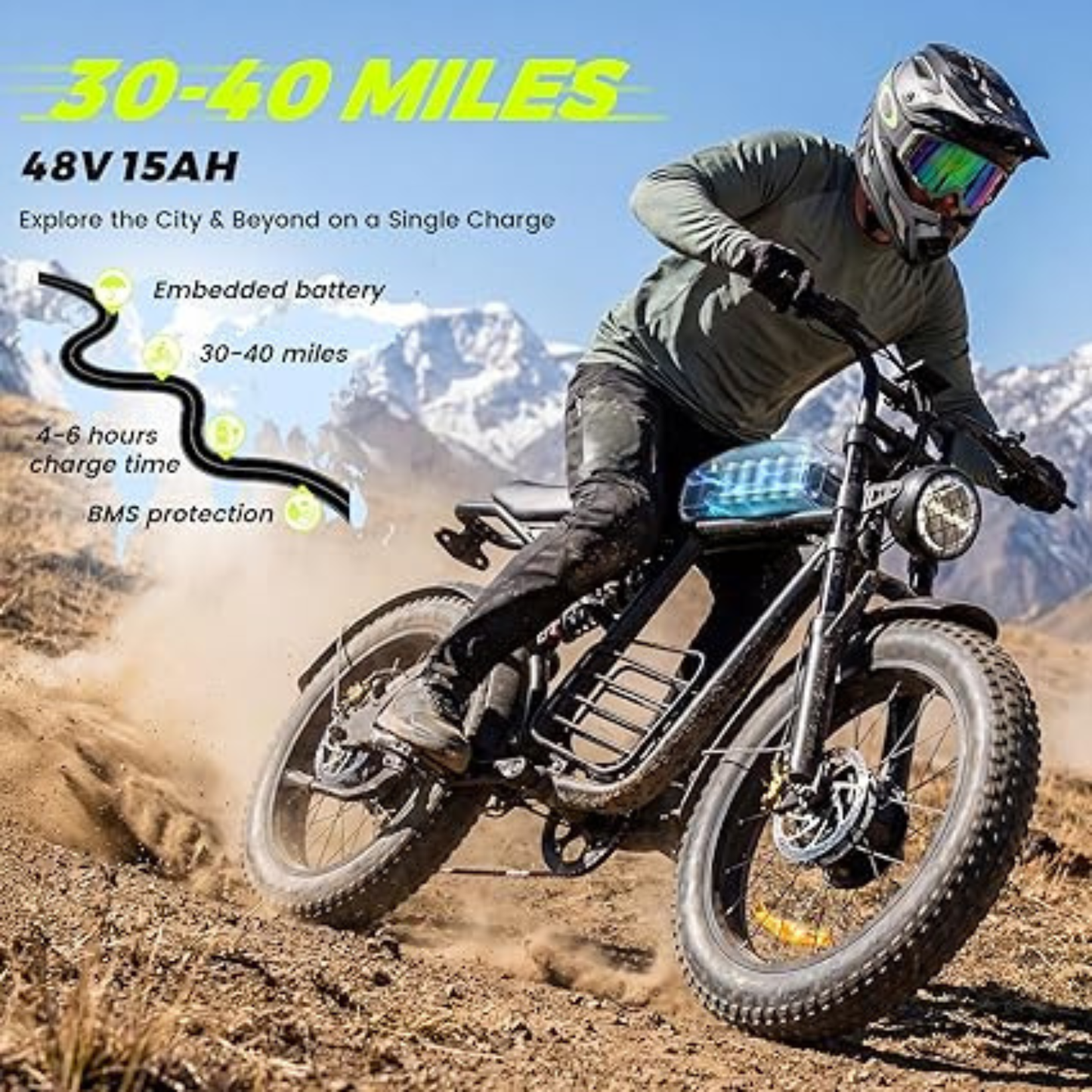 Electric Motorcycle for Adults – 30-37 MPH, 40-100 Mile Range, 1000W-3000W, 20" Fat Tires, All-Terrain
