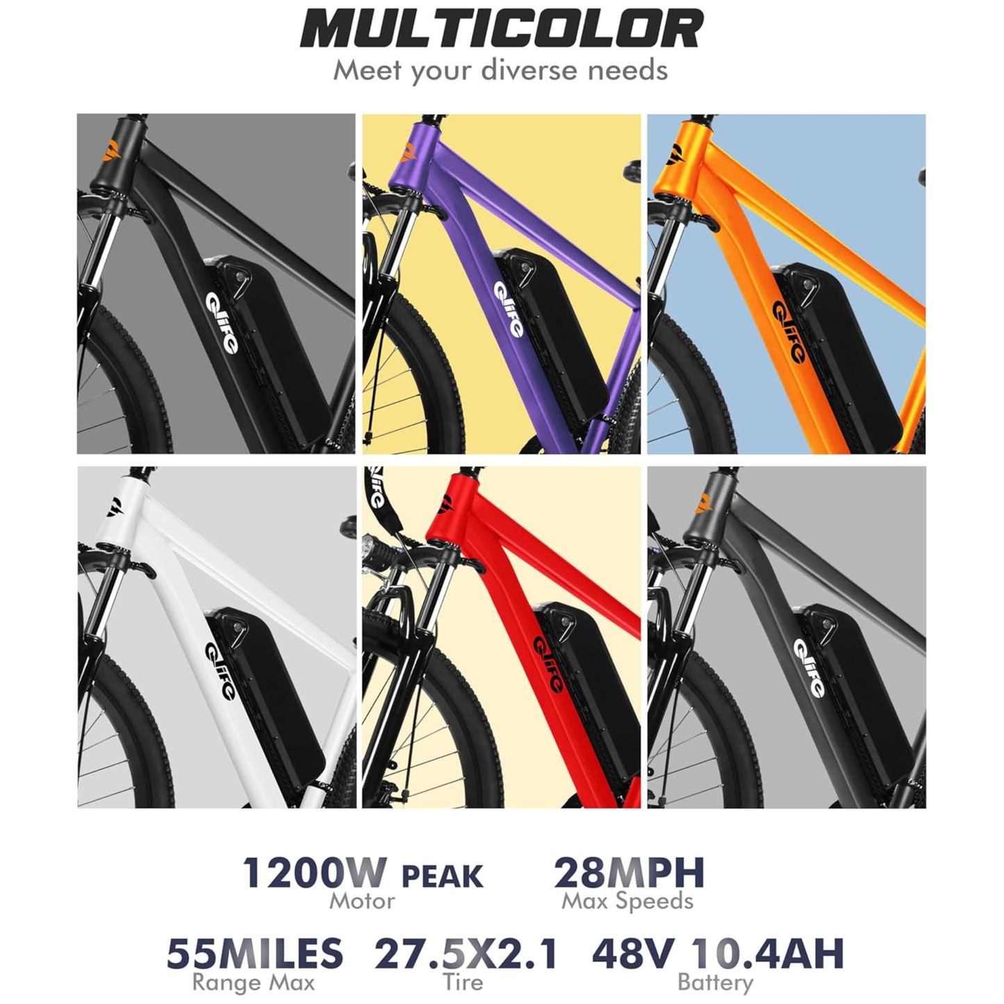 Qlife Racer Electric Bike – 28 MPH, 55 Mile Range, 1200W Peak, 27.5" Mountain, 21-Speed