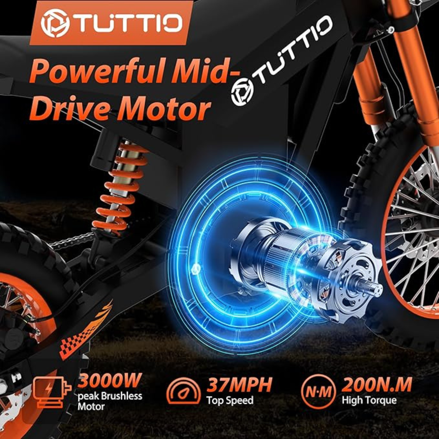 Tuttio Soleil01 Electric Motorcycle – 37 MPH, 2000W Mid-Drive, 48V 21Ah, Off-Road