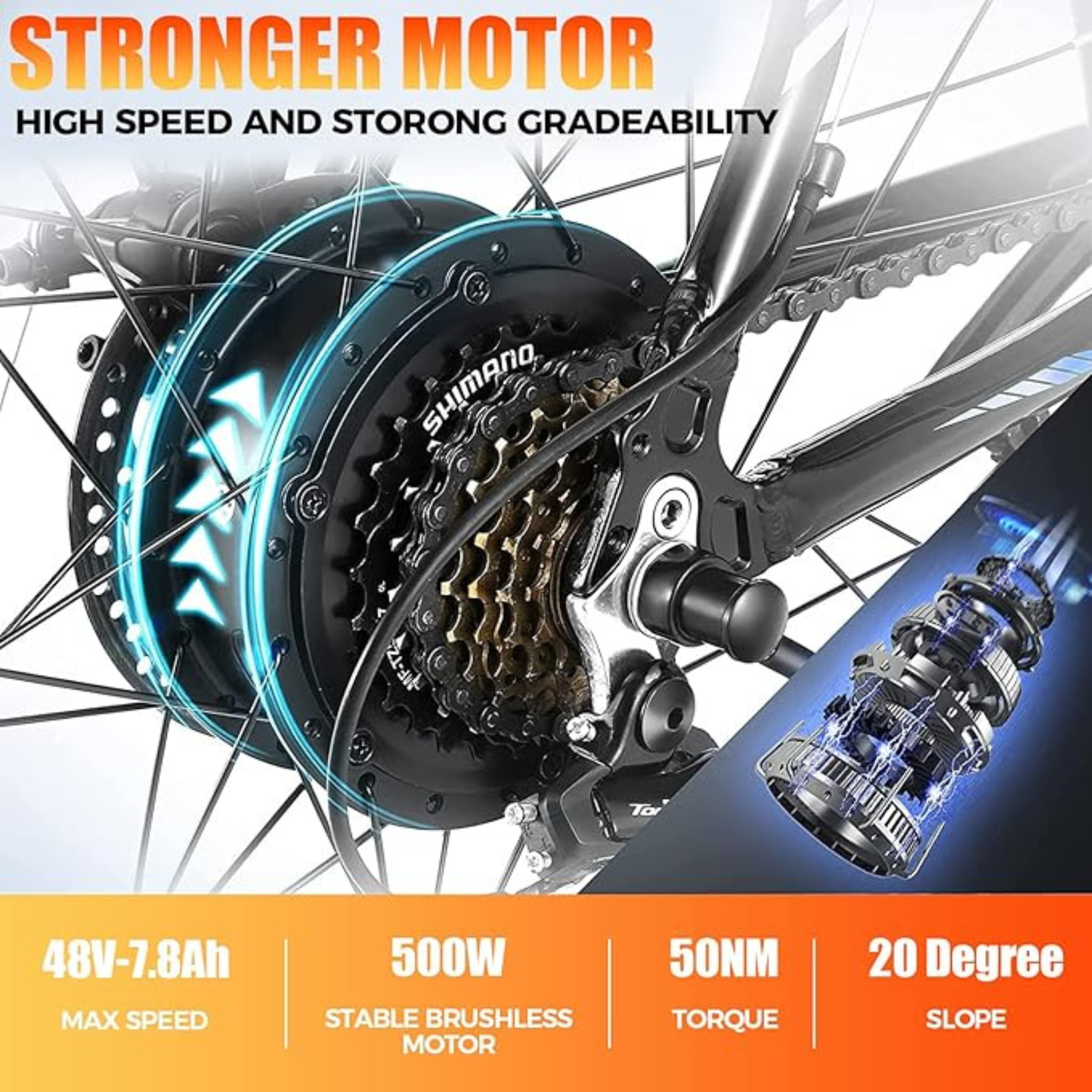 ANCHEER Sunshine Electric Bike – 55 Mile Range, 750W Peak, 26" Mountain, 21-Speed, Suspension