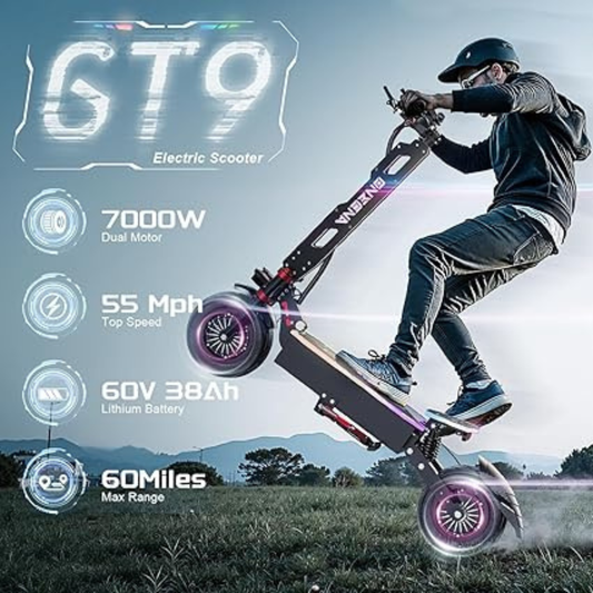 Dual Motor Electric Scooter – 50-55 MPH, 60-70 Mile Range, 5600W/7000W, Dual Suspension, Seat